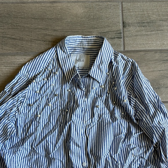 Rails stripe button front shirt with pearls - Picture 2 of 5